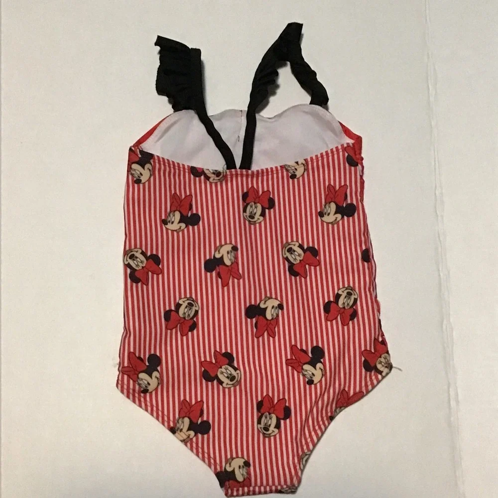 Disney Junior Minnie Mouse Red White Striped Polka Dot Ruffle Swimsuit 2T